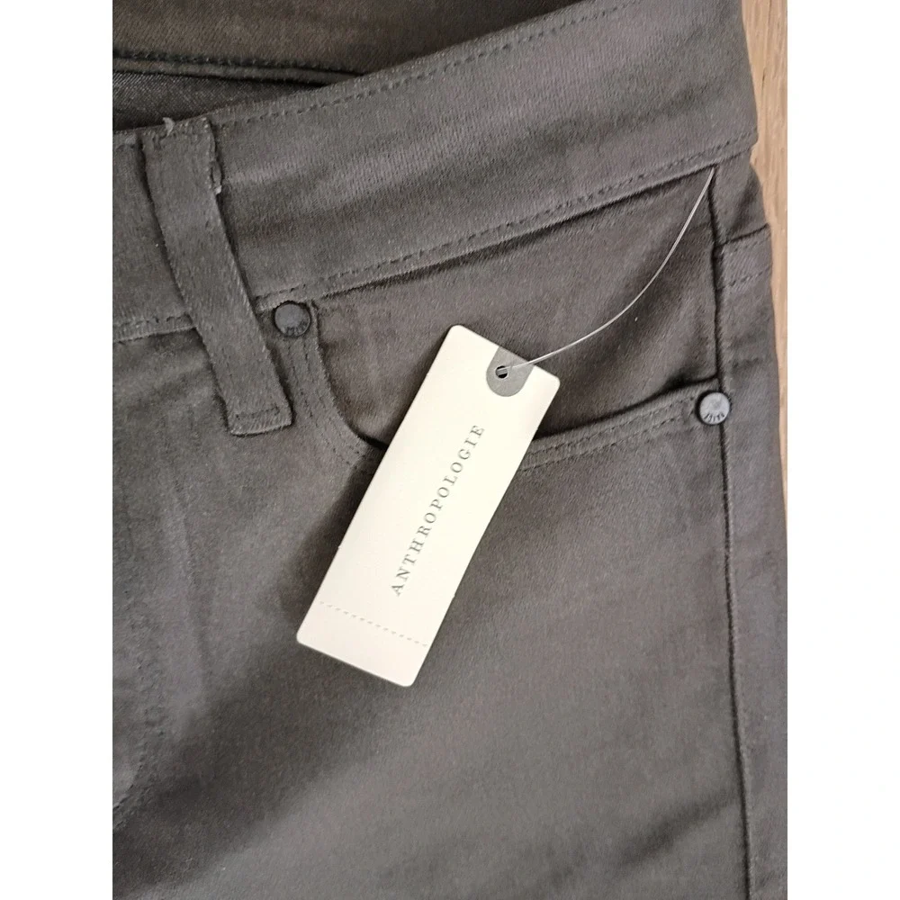 Anthro PAIGE Hoxton Ankle High Rise Coated Skinny Jeans Olive Grn 26x27 NWT $216